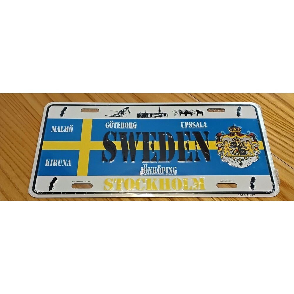 Decorative License Plate Sweeden Vintage Travel Flag Sign Wall Tin Plaque